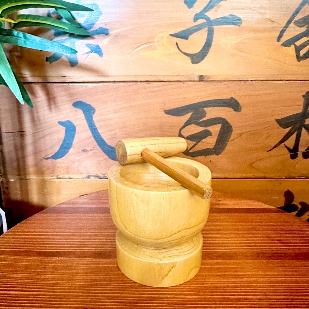 Japanese Usu&Kine Wooden Wood Mortar W/Mallet For Mochi ,Rice Cake Pounding